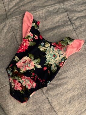 Baby Girls' Floral One-Piece with Pink Flutter Sleeves